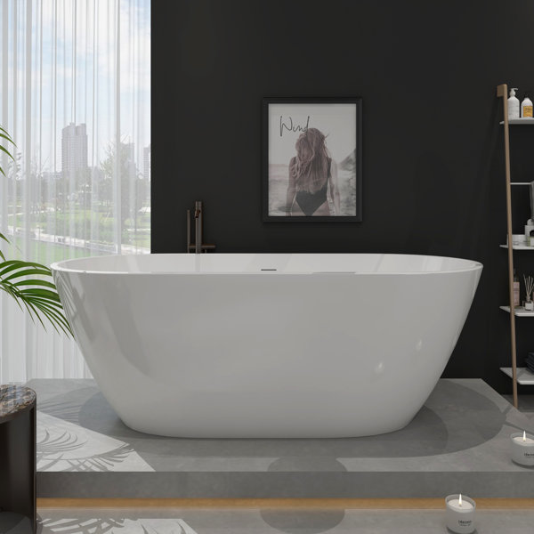 SOTUBX Free Standing Tub 55" Deep Soaking Bath TubAcrylic Freestanding ...